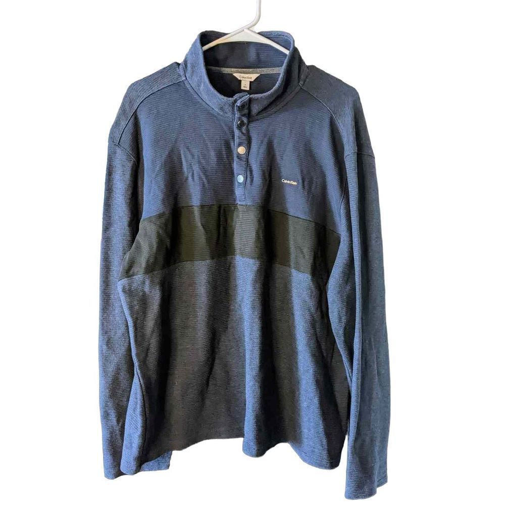 Calvin Klein Men's Pullover Navy w/ Black Stripe Long Sleeve Shirt Sz XL, T24